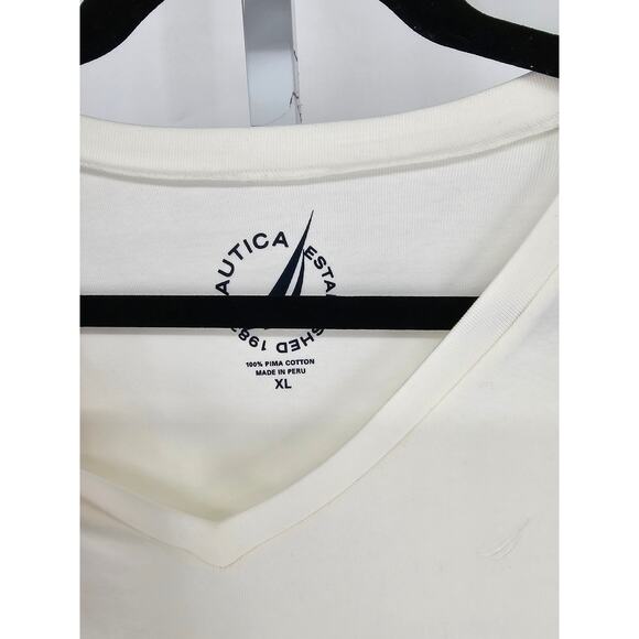 Vintage Nautica Womens Sz XL Short Sleeve T Shirt White Deep V Neck NEW - Picture 3 of 4